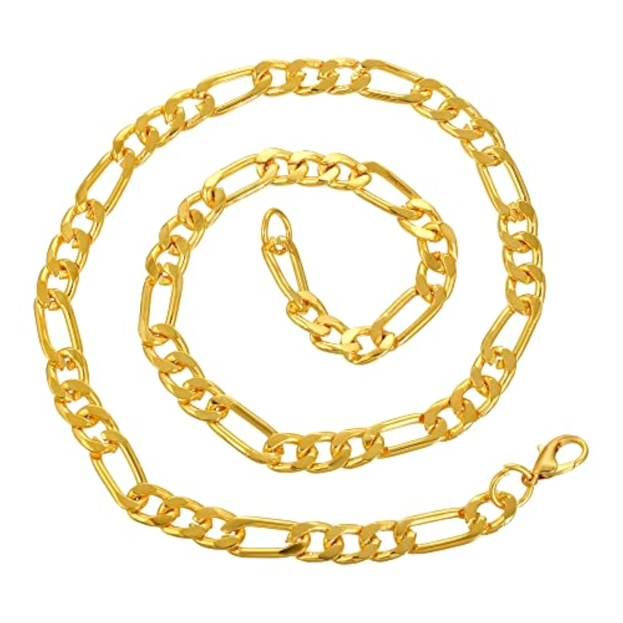 Men's Gold Plated Flat Interlinked Necklace Chain, 24 Inch
